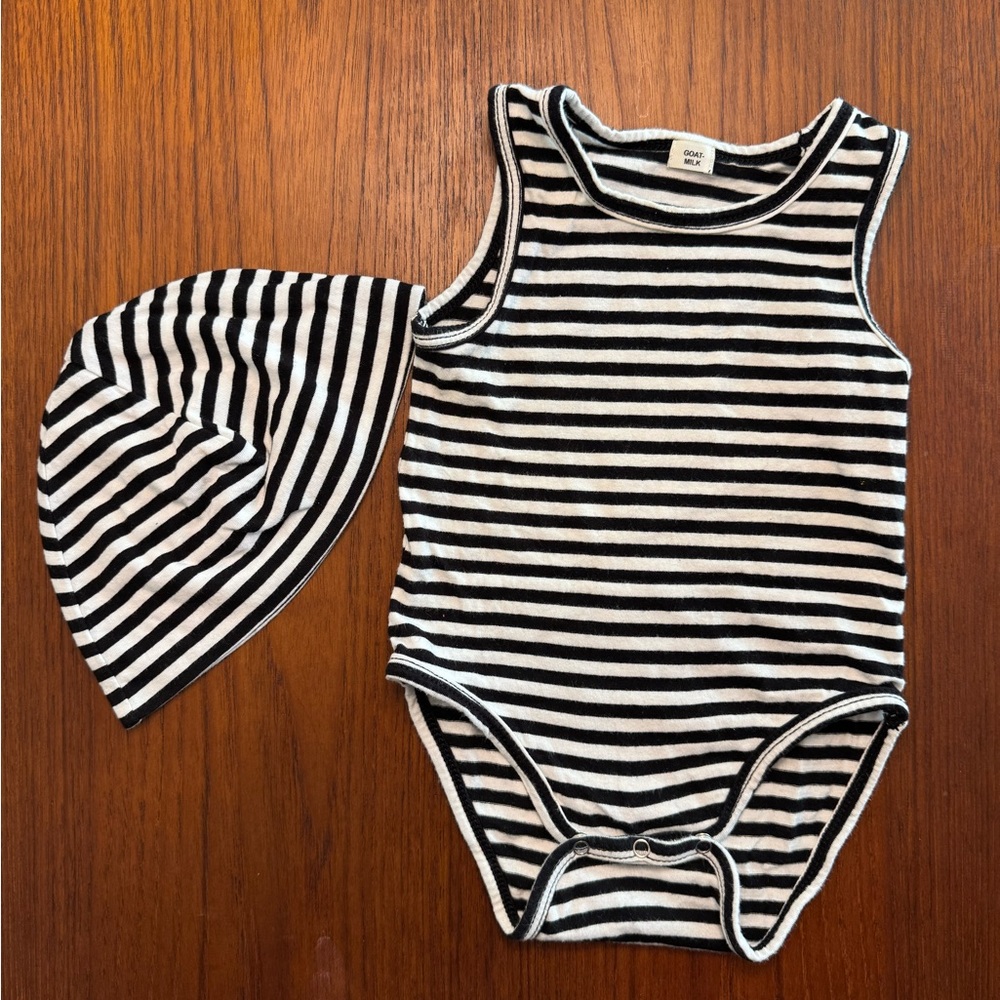 Black and White Striped Onesie & Hat, 100% organic cotton